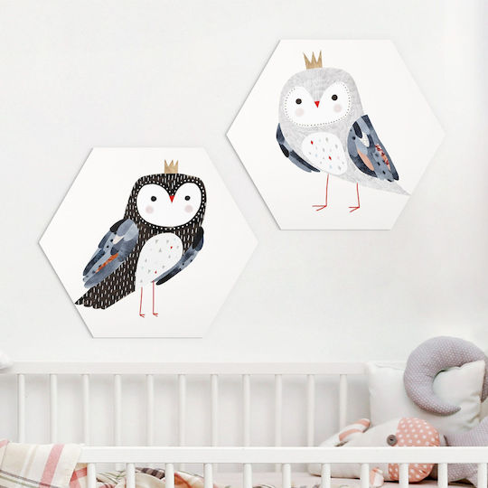 Екзагонални Детски Табла Princess Owls Комплект 2 Дървени 35x30cm