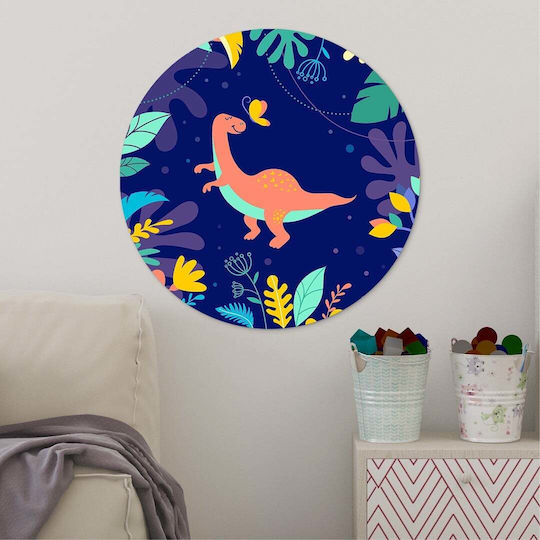 Round Plastic T-Rex and Butterfly Kids Wall Art 40x40cm