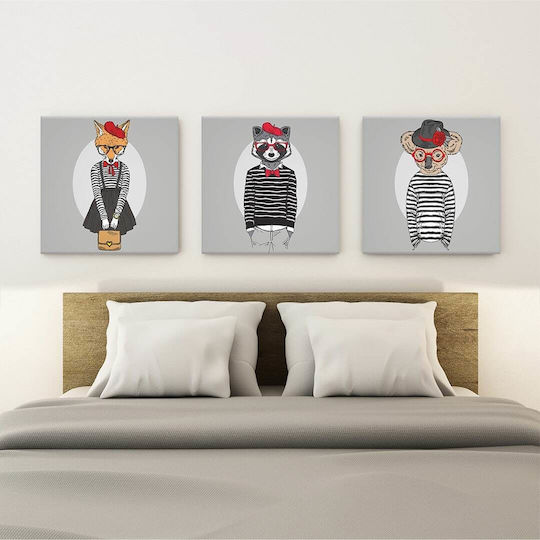Triplu Panou Pânză Fashion Animals 50x50cm 3 Bucăți