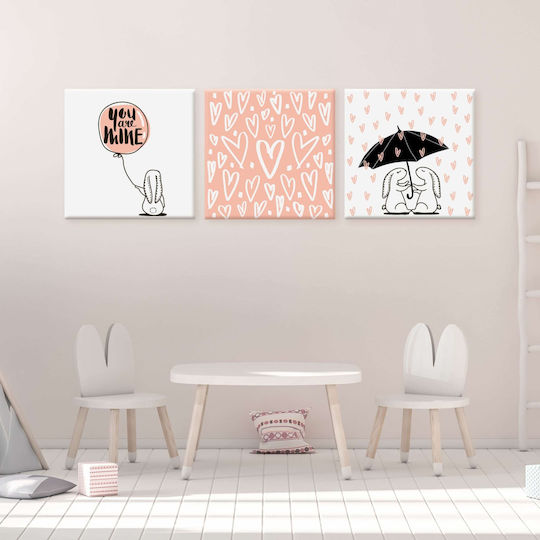 Трикратен Платнен Панел Lovely Rabbit 30x30см 3 Детски табла