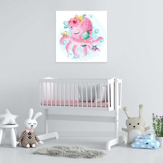 Kinder Wandkunst Leinwand Fröhlicher Oktopus Seepferdchen Fisch 50x50cm