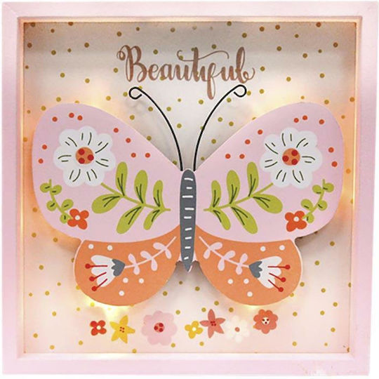 Illuminated Led Butterfly Framed in Salmon
