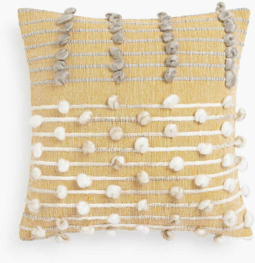 Pernă Handmade 100% Bumbac Galben Alb Gri Elemente 45×45