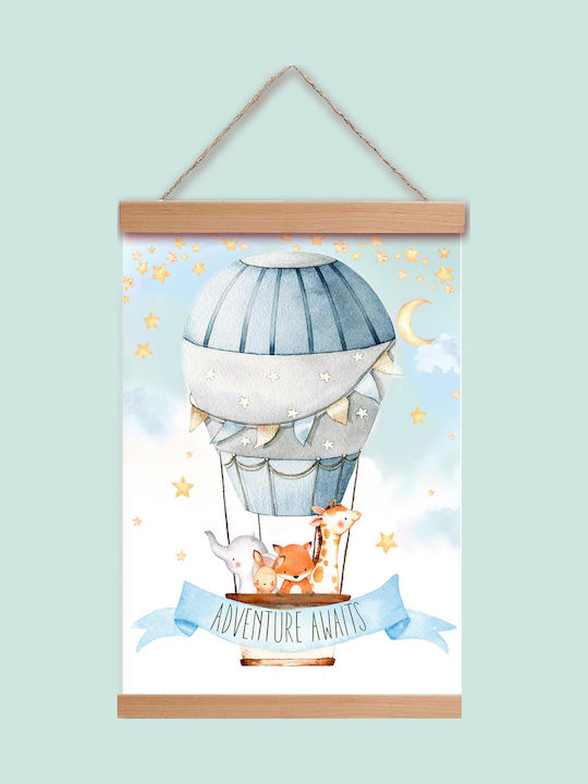 Kids Decorative Banner Hot Air Balloon Light Blue made of Fabric 30x40cm