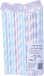 Thick Paper Straws Pastel Stripes Mix Colors 200x8mm 100 Pieces
