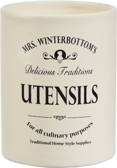 Mrs Winterbottom's Cream Ceramic Kitchen Utensil Holder Height 13.5 Cm Diameter 10 Cm