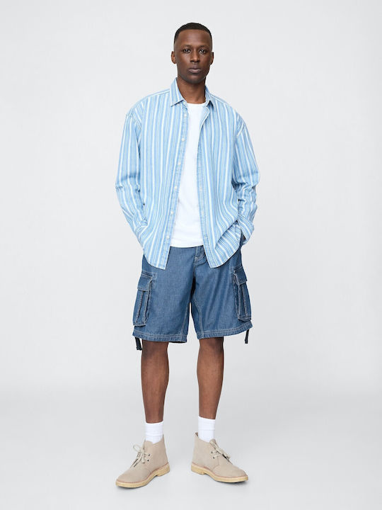 Bermude Din Denim Pentru Bărbați, Croială Largă, Albastre, Medium Indigo