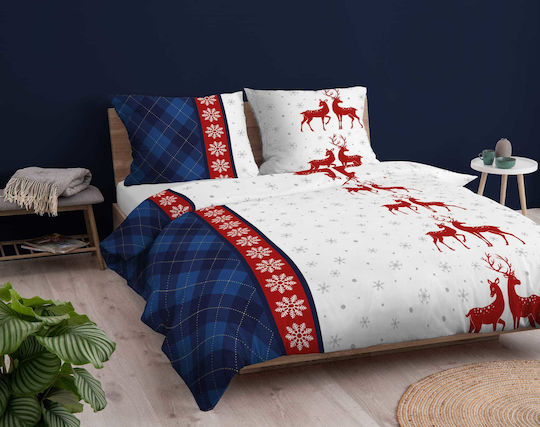 Detexpol Σετ Παπλωματοθήκη Βαμβακερή 140x200cm Μονή με 2 Μαξιλαροθήκες Blue Checkered