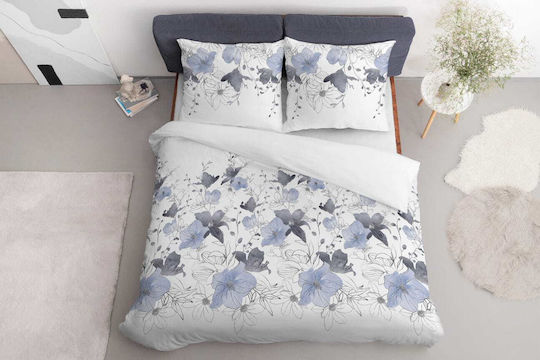 Detexpol Σετ Παπλωματοθήκη Βαμβακερή 160x200cm Μονή με 2 Μαξιλαροθήκες Light Blue