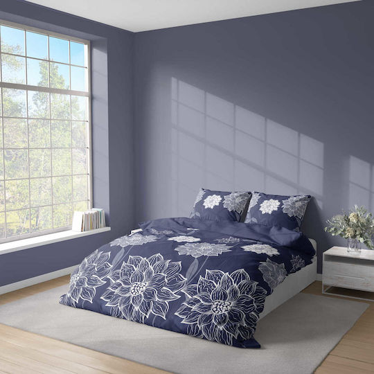 Detexpol Set Duvet Cover 160x200cm Single with 2 Pillowcases Blue Flowers