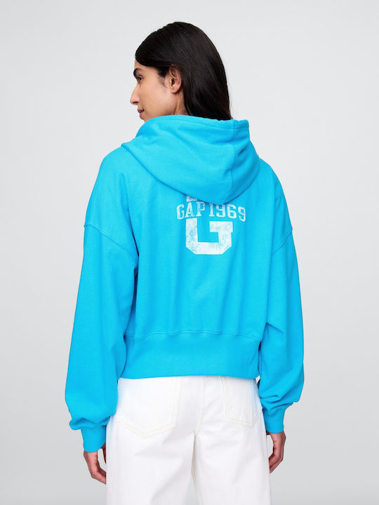 Long Women's Sweatshirt Jacket Hooded Bright Blue