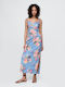 Λινή Ψηλόμεση Midi Φούστα Floral Blue Multi Floral