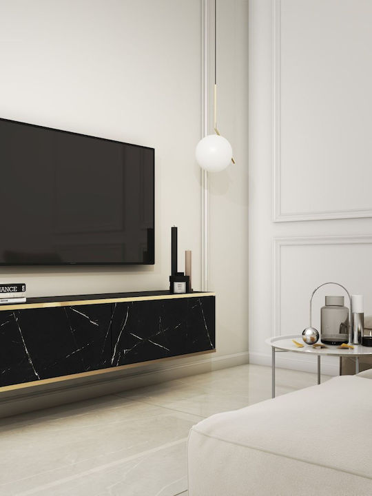 Кресящо Телевизионно Мебел Oro Антрацит + Мрамор М135xд32xв30cm
