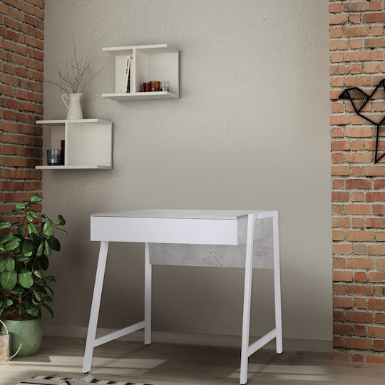 Desk Cement Effect Gray White MDF PVC Legs 100x48x76 cm