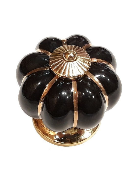 Möbelgriffe Porzellan Schwarz Dekoration & Basis Gold 40mm Tmc 109-85g