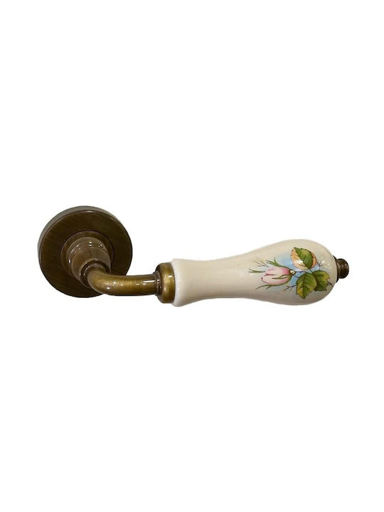 Door Handles Rosette Linea Cali Martina Glossy Bronze Ivory Porcelain Left Cylinder Security