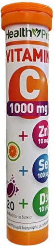 Health Pro Vitamin C Vitamin for Immune System Boost, the Skin & Antioxidant Action 1000mg 20 Tablets 20 eff. tabs