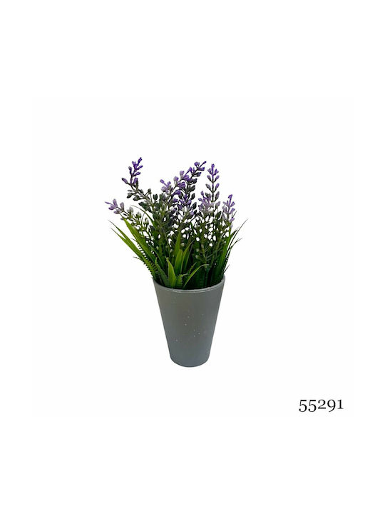 Plantă Artificială Ibergarden Dimensiuni 11x11x22cm Ghiveci Gri Flori Mov Cod 55291