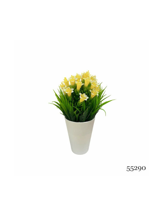 Τεχνητό Φυτό Ibergarden Διαστάσεων 11x11x20cm Λευκό Γλαστράκι Κίτρινα Άνθη