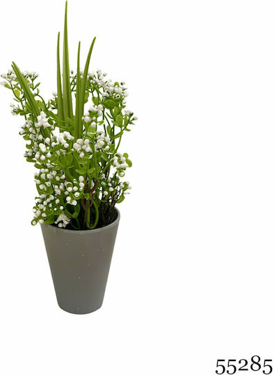 Τεχνητό Φυτό Ibergarden Διαστάσεων 12x12x30cm Γκρι Γλαστράκι Λευκά Άνθη
