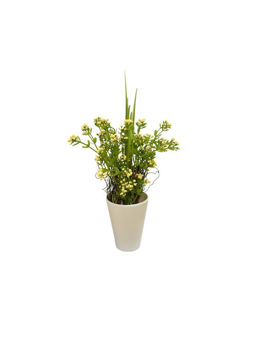 Plantă Artificială Ibergarden Dimensiuni 12x12x30cm Ghiveci Alb Flori Galbene