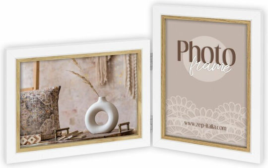 Ayas Picture Frame Double Wooden White Beige 2 Photos 13x18 1 Horizontal 1 Vertical
