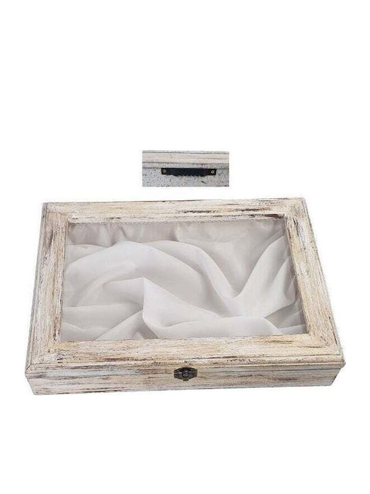 Wooden Wedding Crown Case 36x27x6cm Vintage Ecru