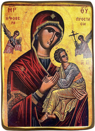 Wooden Saint Icon Holy Mary Terrible Protection Size 7x10cm