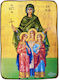 Wooden Saint Icon Hagia Sophia The Three Daughters Faith Hope Love Size 7x10cm
