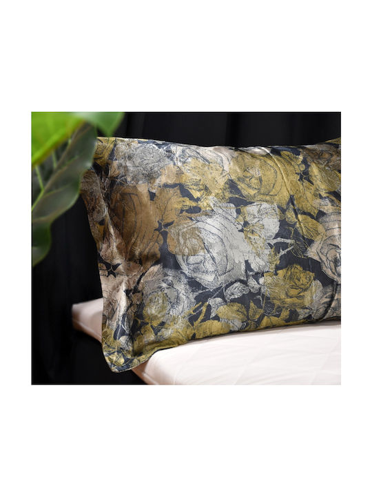 Decotelia Σατέν Μαξιλαροθήκη Χρυσό Λουλούδι Oxford 50x70+5 Premium Gold Rose