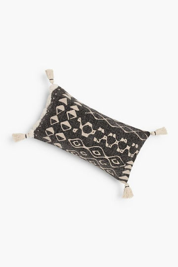 Decorative Throw Pillow Tassels Black Ecru 30x60