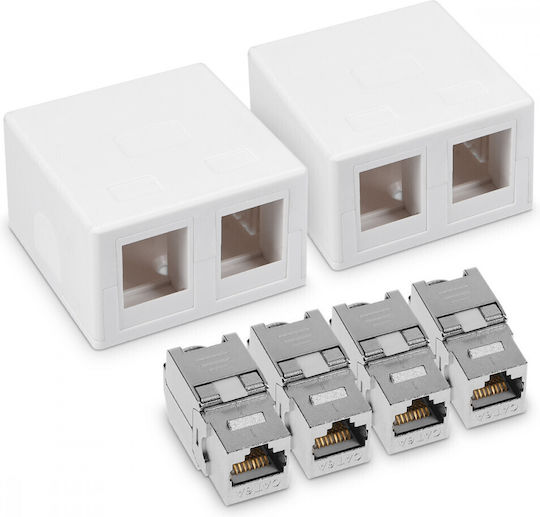 Set 2 Double Shielded Rj45 Network Sockets 2 Cat 6a Connectors Kwmobile White Plastic 50454.02.02