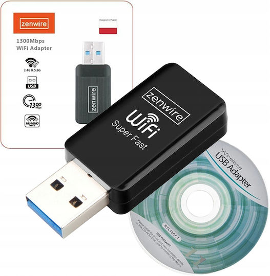 Zenwire USB-C Network Adapter with Wireless Wi-Fi Connection 1300Mbps