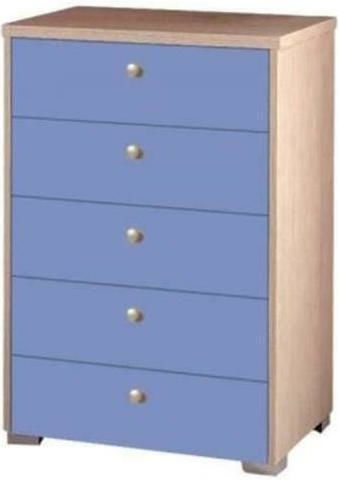 183100 Comodă Din Melamină Cu 5 Sertare Îngustă 60x45x90 Înălțime Stejar-Albastru Deschis