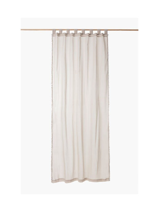 Gray Pale Curtain Tab Top Pom-Poms On The Side 1.40x2.60