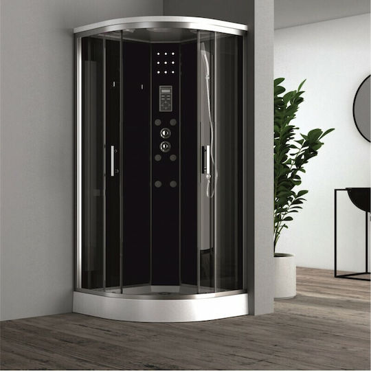 Interceramic Icsh 998 Καμπίνα Υδρομασάζ Μαύρη Ημικυκλική 90x90χ212cm