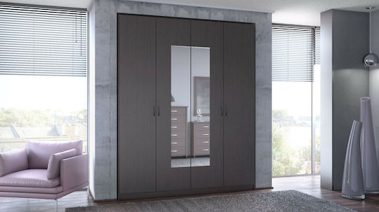 Kleiderschrank Vier Türen Wenge Holzschatten Melamin Maße 182x60x220 Zwei Außenspiegel