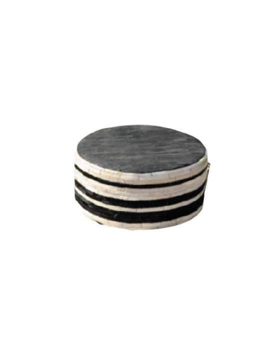Pouf Σκαμπο Πουφ Jgs S.a Δερμάτινο Λευκό Μαύρο Kb-192 Round Stool-151 70x70x32cm