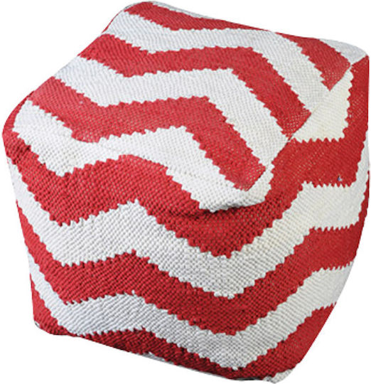 Pouf Σκαμπο Πουφ Jgs S.a Ivory Mε Κόκκινο Chevron Pouf Stool-226 40x40x40cm