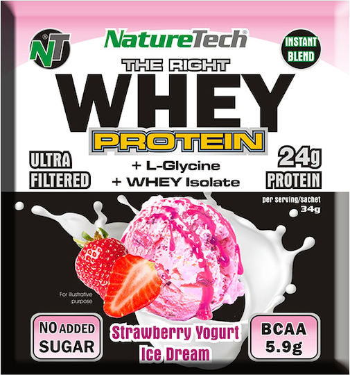 NatureTech The Right Whey Πρωτεΐνη Ορού Γάλακτος με Γεύση Strawberry Yogurt Ice Dream 34gr
