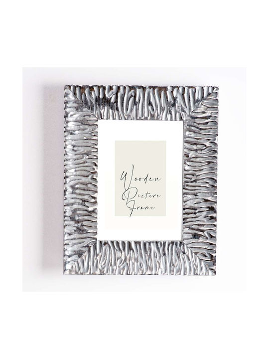 Wooden Wall Photo Frame Silver Embossed Matte Grain Matte Glass K4005-2 Photo 40cmx60cm