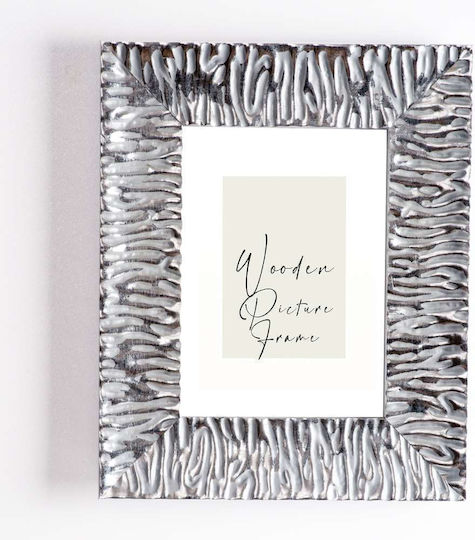 Wooden Wall Photo Frame Silver Embossed Matte Grain Matte Glass K4005-2 Photo 40cmx60cm