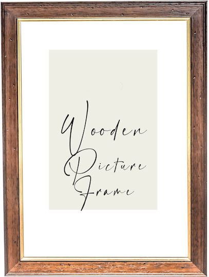 Wooden Brown Matte Wall Photo Frame Black Aging Marks Gold Line Matte Glass K316-39 Photo 50cmx70cm