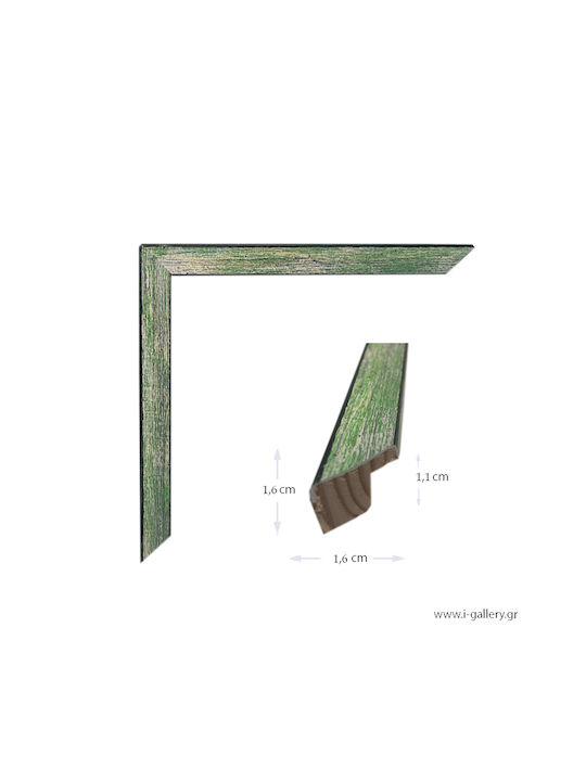 Wooden Flat Green Photo Frame Silver Leaf