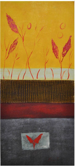 Gemälde Leinwand Blätter Gelb Grau Rot 45x100cm Pol 9949-3