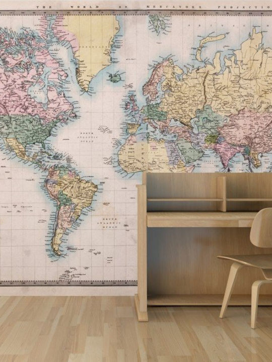 Wall Photo Wallpaper World Map Self-Adhesive Vinyl 150x270cm