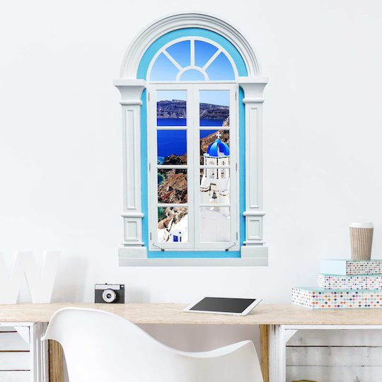 Dreidimensionales Wandsticker Mediterranes Panorama Fenster Santorini 80x120cm
