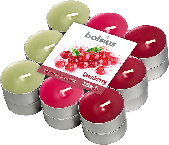 Bolsius Tealights with Cranberry Scent Up to 4 Hours Duration 18 Pieces