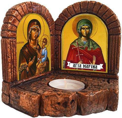 Saint Mary Icons Gorgoipikoos & Saint Marina – Diptych Ceramic Candle Holder Reso 13cm