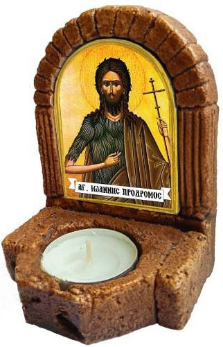 Heiligenikone Johannes der Täufer – Keramik Ikonostase Kerzenhalter Réso 11cm